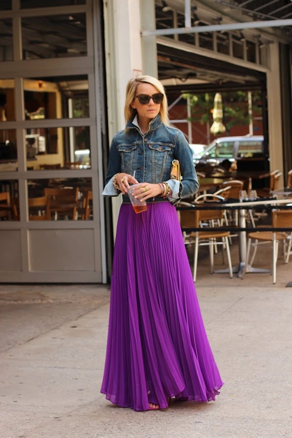 atlantic pacific maxi skirt purple denim jacket 