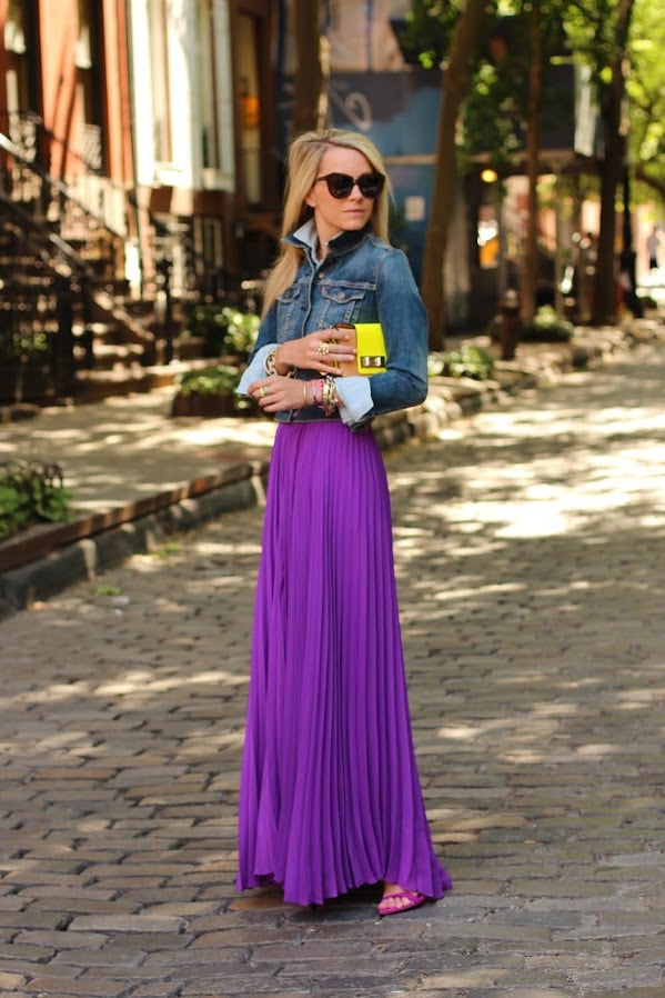atlantic pacific maxi skirt purple denim jacket 