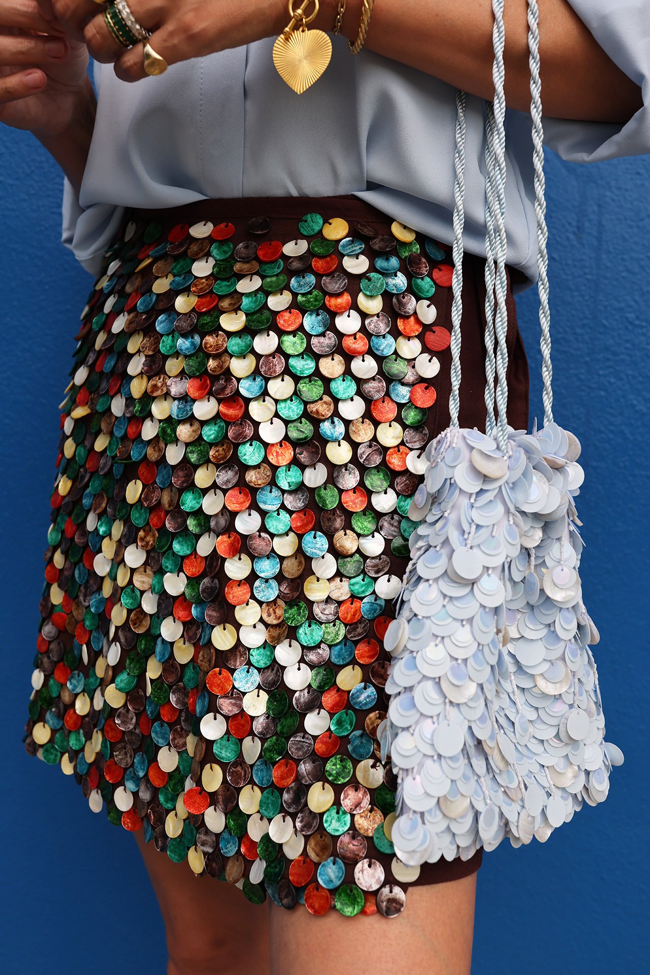 statement sequins, statement sequin skirt, sequin bag