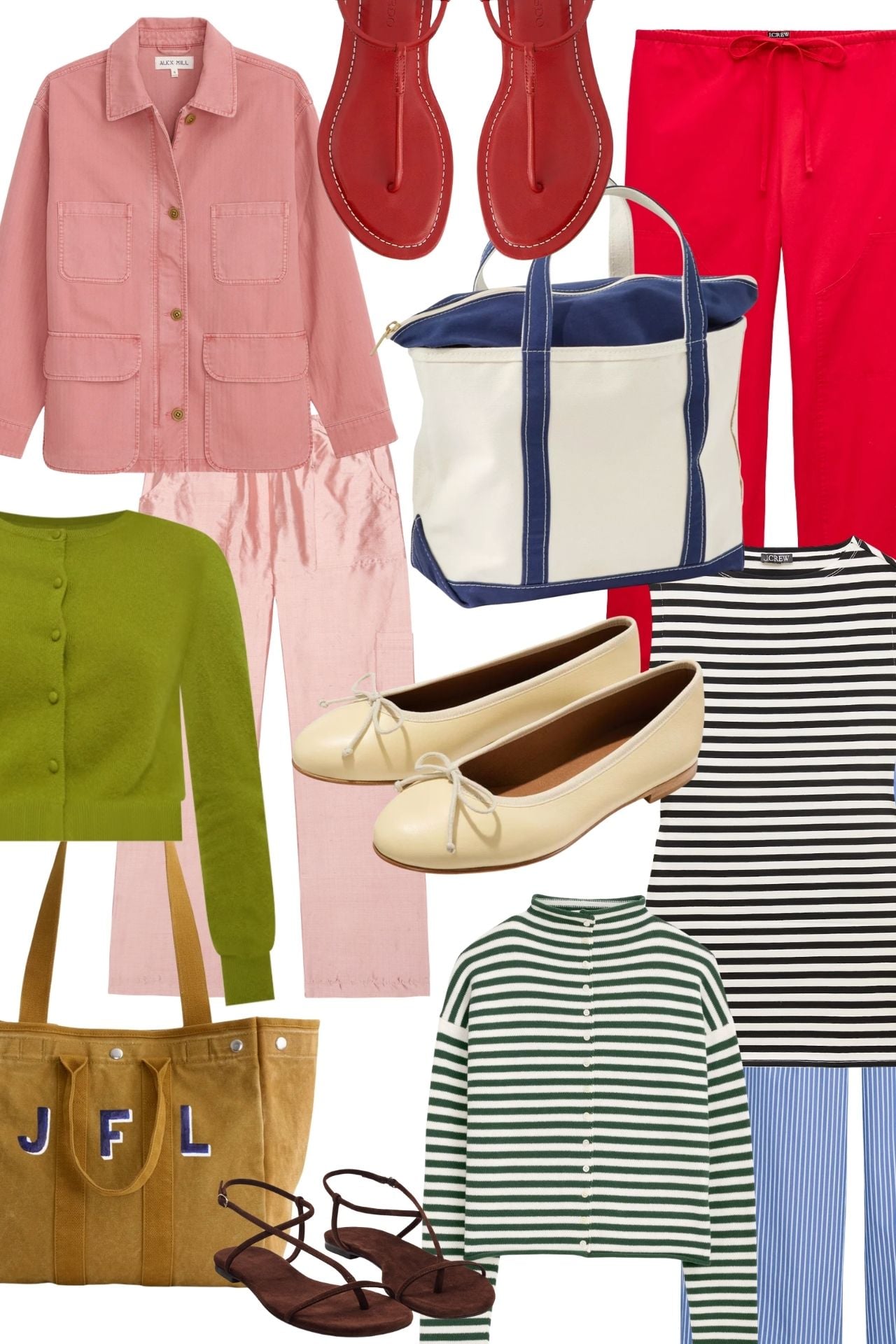 Preppy Outfit Ideas, Monogram Tote, Summer Prep Style, How to Style a Cardigan, Boat Tote, Cute Flats